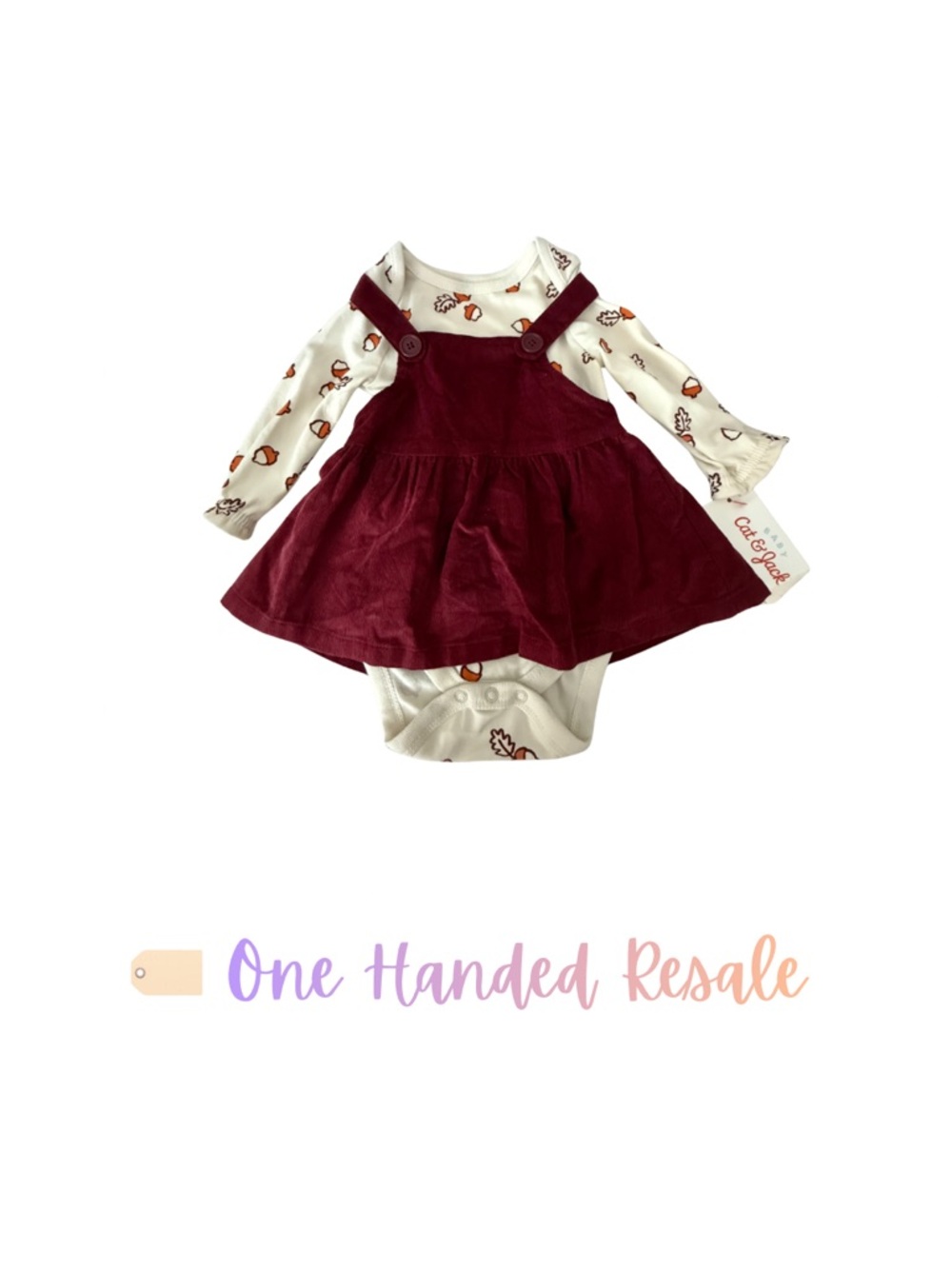 🍂 Cat & Jack Burgundy Corduroy Dress White Long Sleeve Acorn Print Bodysuit 3-6M